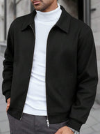 Manfinity CasualCool Veste décontractée à manches longues de couleur unie pour hommes, polyvalente pour l'automne/l'hiver. Veste zippée noire pour hommes