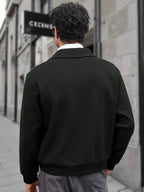 Manfinity CasualCool Veste décontractée à manches longues de couleur unie pour hommes, polyvalente pour l'automne/l'hiver. Veste zippée noire pour hommes