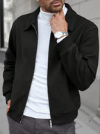 Manfinity CasualCool Veste décontractée à manches longues de couleur unie pour hommes, polyvalente pour l'automne/l'hiver. Veste zippée noire pour hommes