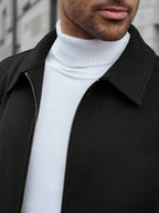 Manfinity CasualCool Veste décontractée à manches longues de couleur unie pour hommes, polyvalente pour l'automne/l'hiver. Veste zippée noire pour hommes