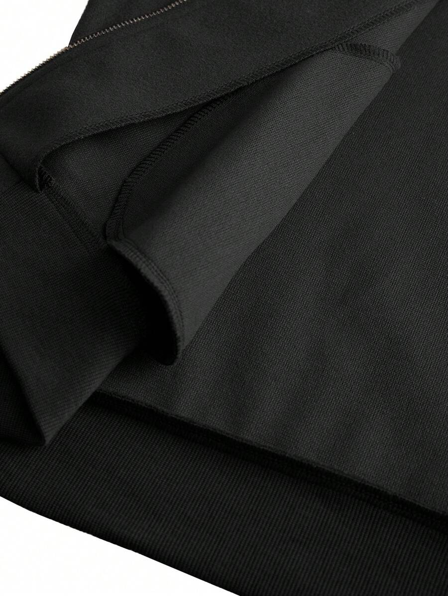 Manfinity CasualCool Veste décontractée à manches longues de couleur unie pour hommes, polyvalente pour l'automne/l'hiver. Veste zippée noire pour hommes