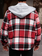 Manfinity Homme Chemise à capuche décontractée à manches longues avec cordon de serrage, grande taille pour hommes, motif à carreaux, sans t-shirt, cadeau pour petit ami