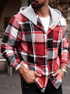 Manfinity Homme Chemise à capuche décontractée à manches longues avec cordon de serrage, grande taille pour hommes, motif à carreaux, sans t-shirt, cadeau pour petit ami