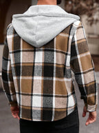 Manfinity Homme Chemise à capuche décontractée à manches longues avec cordon de serrage, grande taille pour hommes, motif à carreaux, sans t-shirt, cadeau pour petit ami
