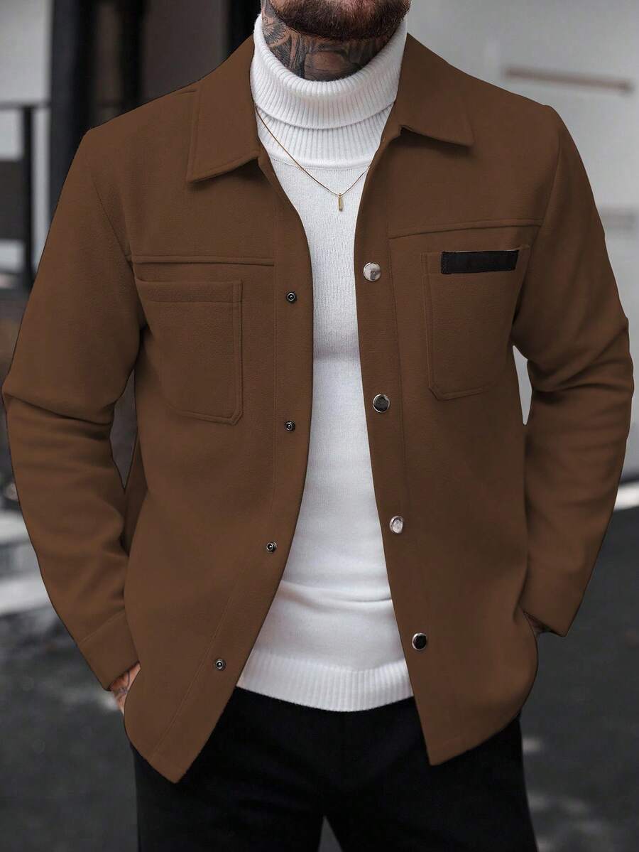 Manfinity CasualCool Manteau long casual à manches longues de couleur unie pour hommes, convenant à l'automne et à l'hiver. Manteau crème à boutons pour hommes