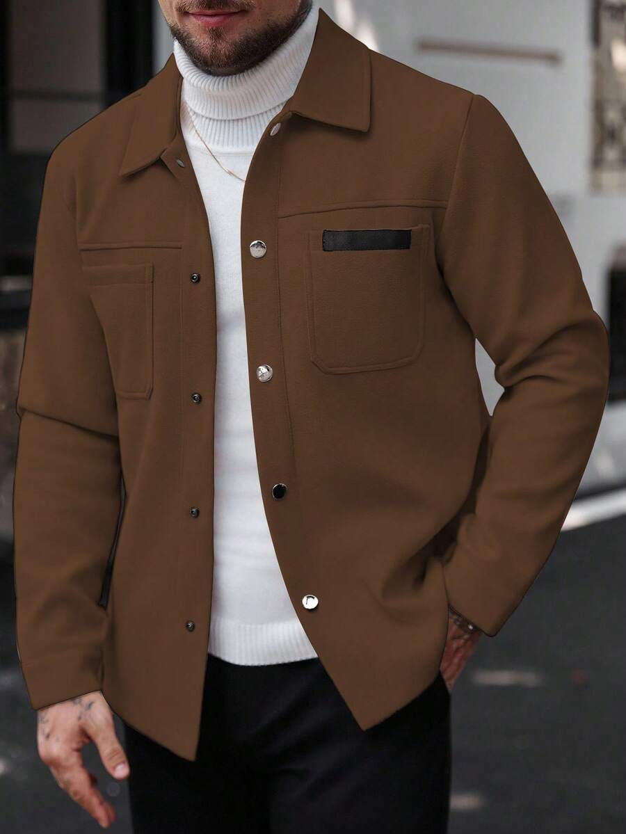 Manfinity CasualCool Manteau long casual à manches longues de couleur unie pour hommes, convenant à l'automne et à l'hiver. Manteau crème à boutons pour hommes