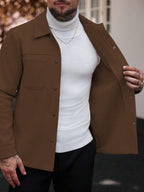 Manfinity CasualCool Manteau long casual à manches longues de couleur unie pour hommes, convenant à l'automne et à l'hiver. Manteau crème à boutons pour hommes