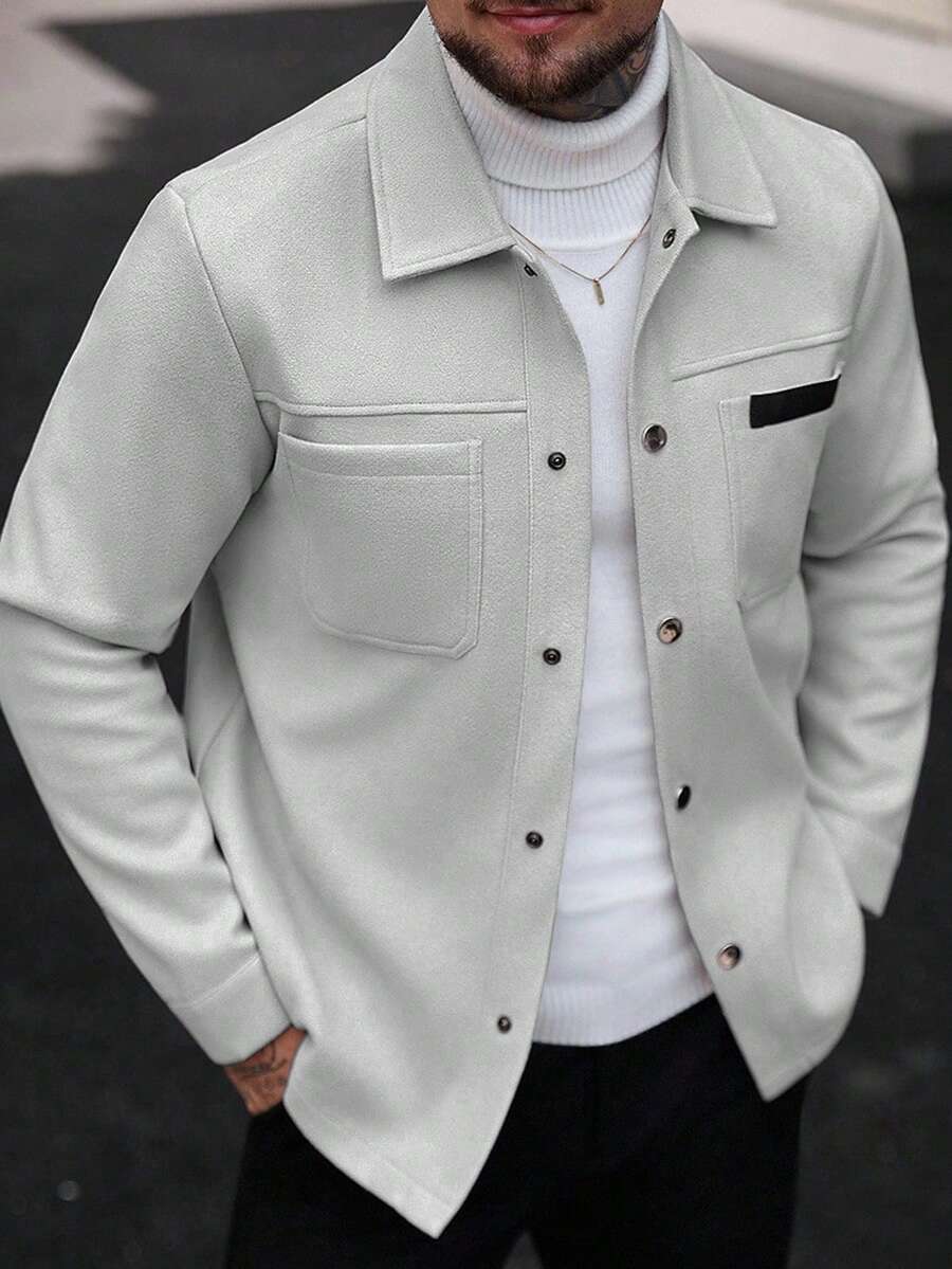 Manfinity CasualCool Manteau long casual à manches longues de couleur unie pour hommes, convenant à l'automne et à l'hiver. Manteau crème à boutons pour hommes
