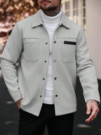 Manfinity CasualCool Manteau long casual à manches longues de couleur unie pour hommes, convenant à l'automne et à l'hiver. Manteau crème à boutons pour hommes