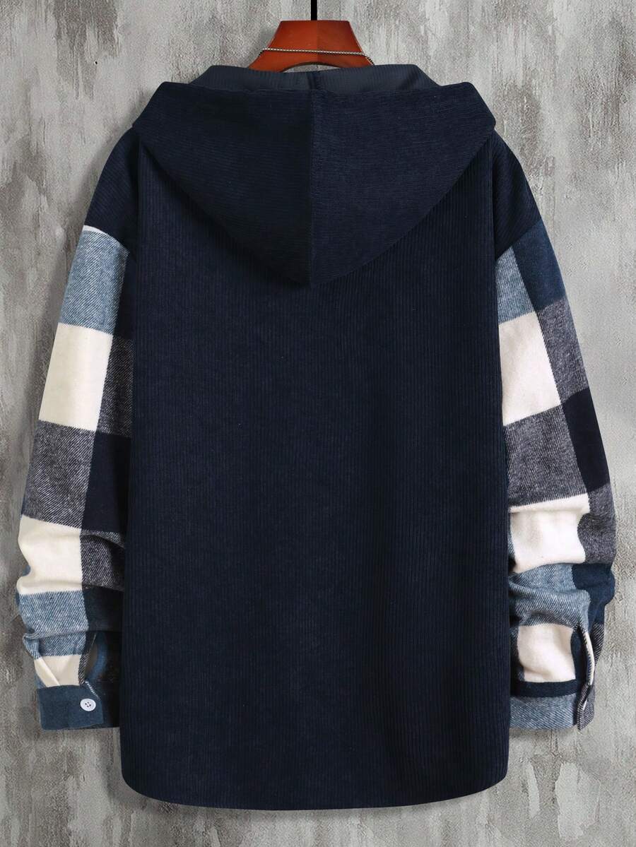 Manfinity Homme 1 pièce Manteau ample à capuche avec cordon de serrage, imprimé à carreaux, manches longues pour homme