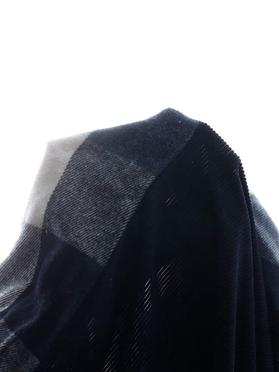 Manfinity Homme 1 pièce Manteau ample à capuche avec cordon de serrage, imprimé à carreaux, manches longues pour homme