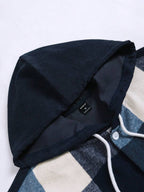 Manfinity Homme 1 pièce Manteau ample à capuche avec cordon de serrage, imprimé à carreaux, manches longues pour homme