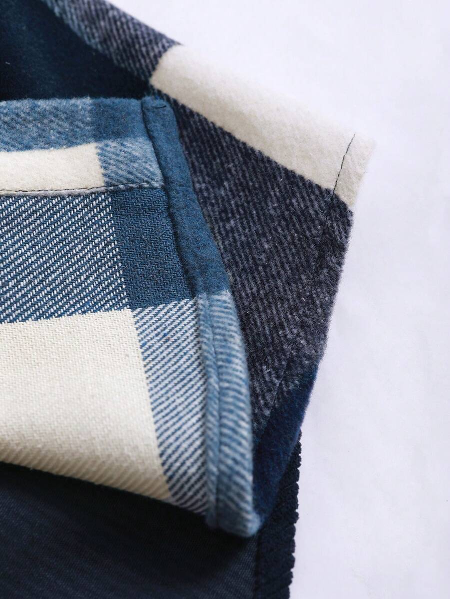 Manfinity Homme 1 pièce Manteau ample à capuche avec cordon de serrage, imprimé à carreaux, manches longues pour homme