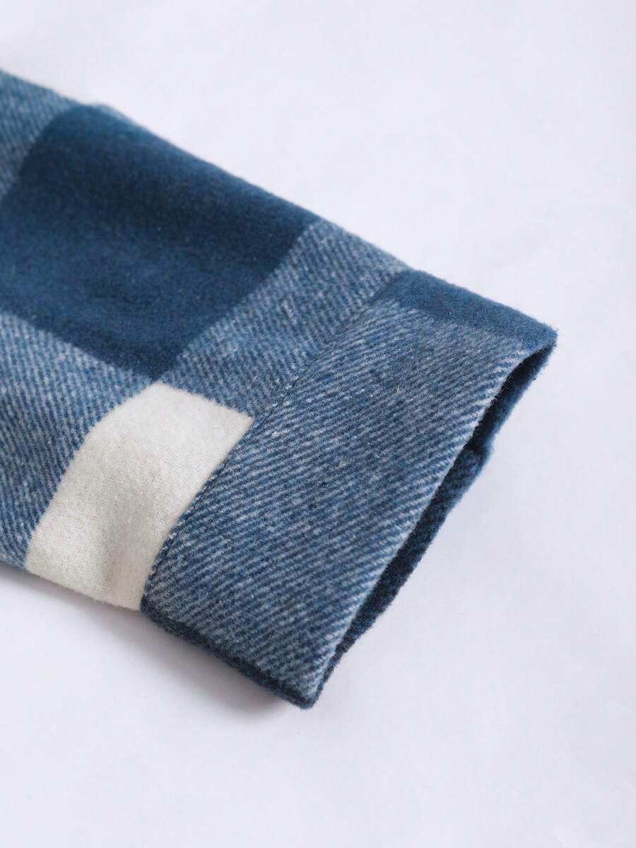 Manfinity Homme 1 pièce Manteau ample à capuche avec cordon de serrage, imprimé à carreaux, manches longues pour homme