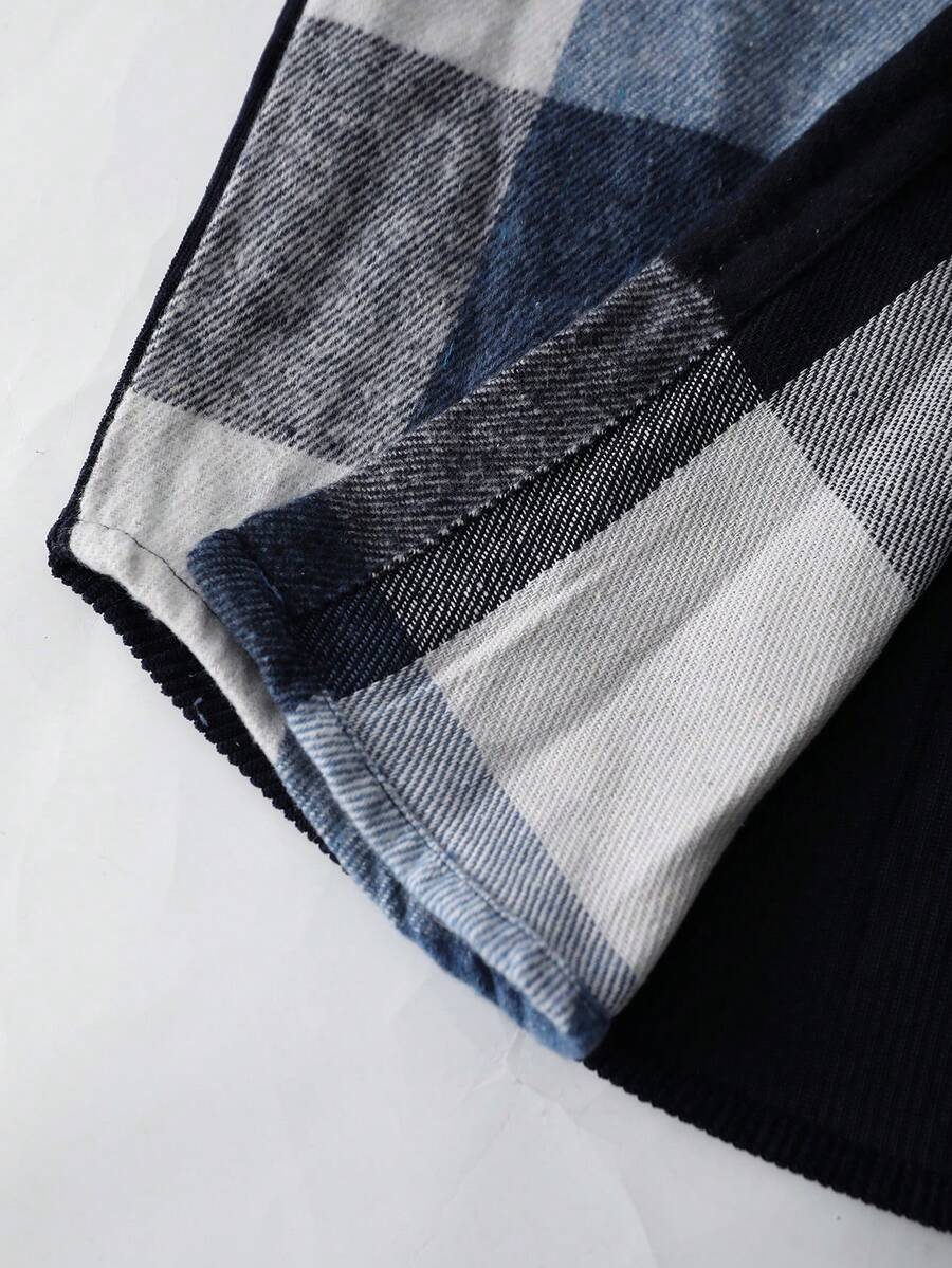 Manfinity Homme 1 pièce Manteau ample à capuche avec cordon de serrage, imprimé à carreaux, manches longues pour homme