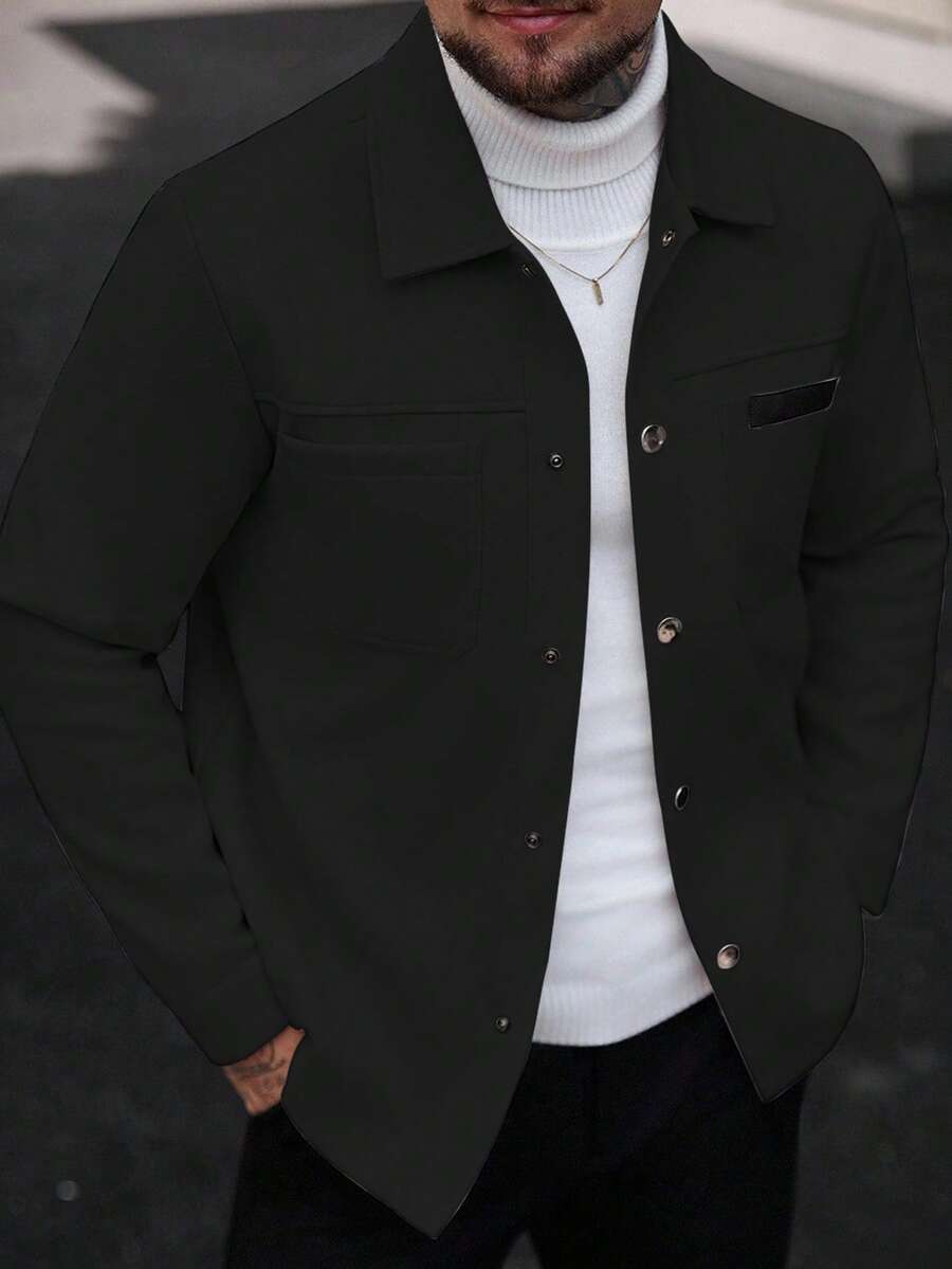 Manfinity CasualCool Manteau long casual à manches longues de couleur unie pour hommes, convenant à l'automne et à l'hiver. Manteau crème à boutons pour hommes