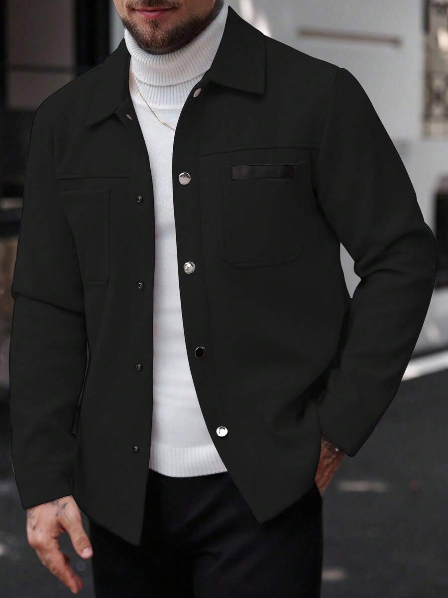 Manfinity CasualCool Manteau long casual à manches longues de couleur unie pour hommes, convenant à l'automne et à l'hiver. Manteau crème à boutons pour hommes