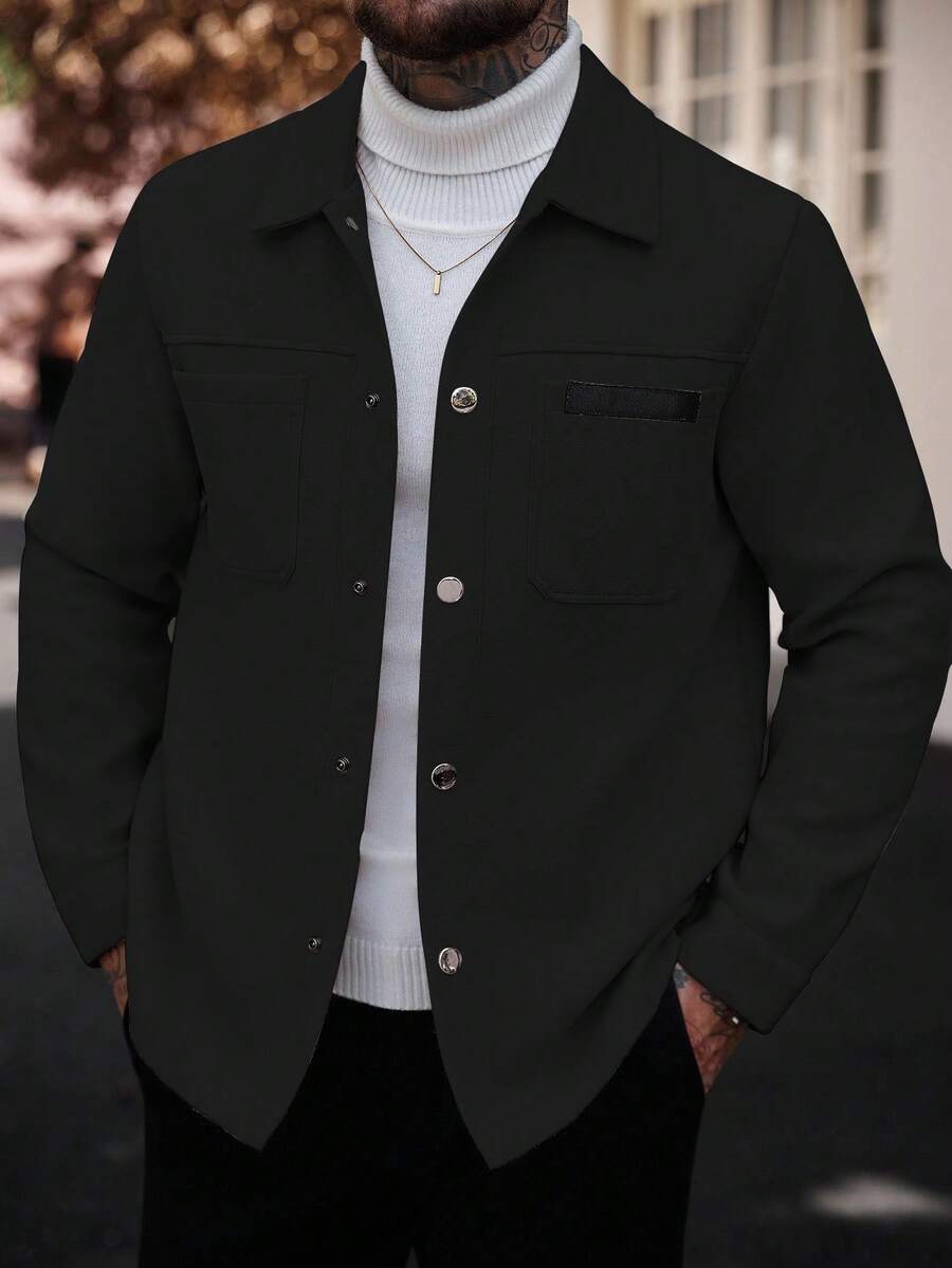 Manfinity CasualCool Manteau long casual à manches longues de couleur unie pour hommes, convenant à l'automne et à l'hiver. Manteau crème à boutons pour hommes