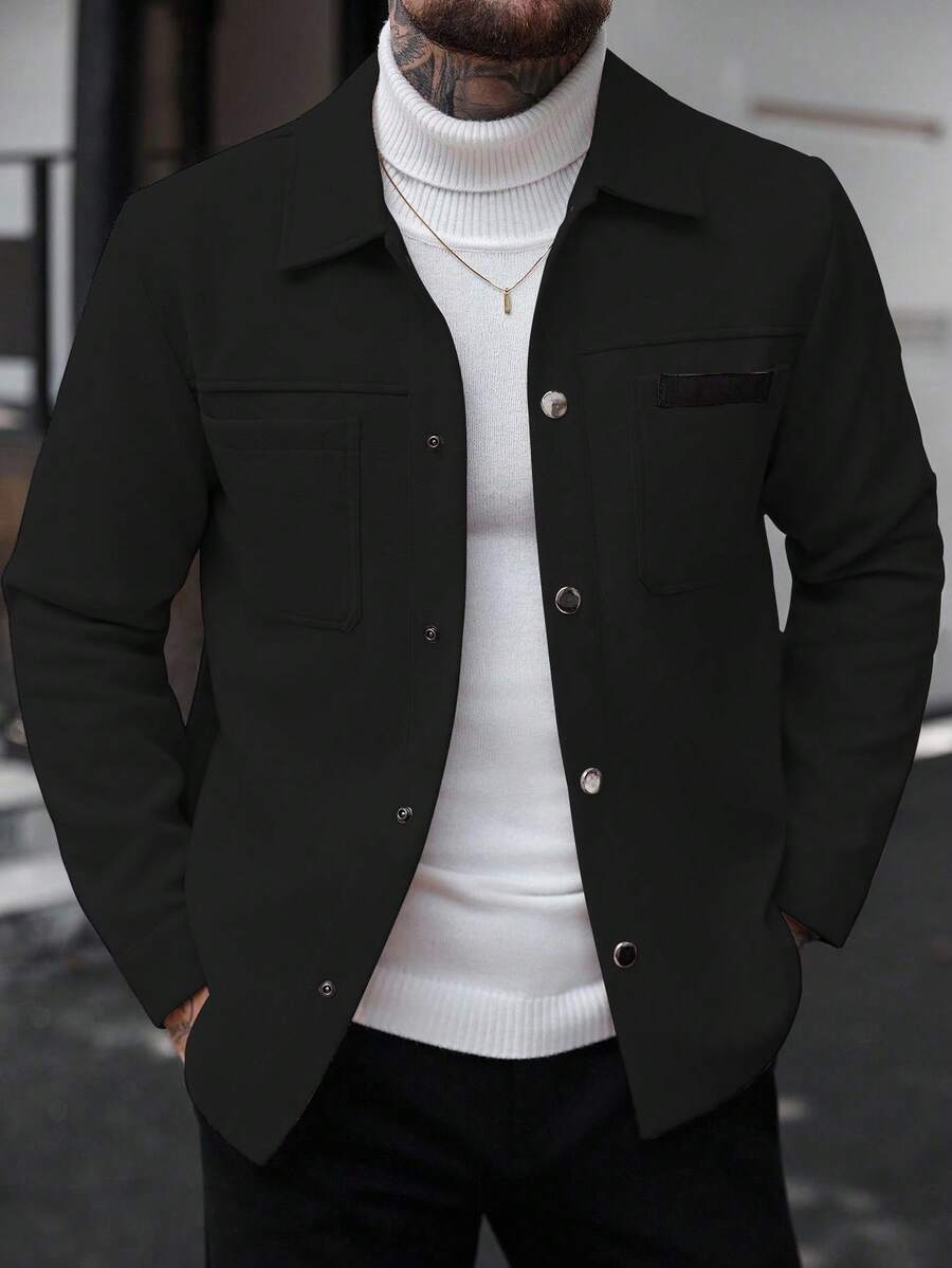 Manfinity CasualCool Manteau long casual à manches longues de couleur unie pour hommes, convenant à l'automne et à l'hiver. Manteau crème à boutons pour hommes