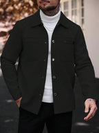 Manfinity CasualCool Manteau long casual à manches longues de couleur unie pour hommes, convenant à l'automne et à l'hiver. Manteau crème à boutons pour hommes