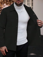 Manfinity CasualCool Manteau long casual à manches longues de couleur unie pour hommes, convenant à l'automne et à l'hiver. Manteau crème à boutons pour hommes