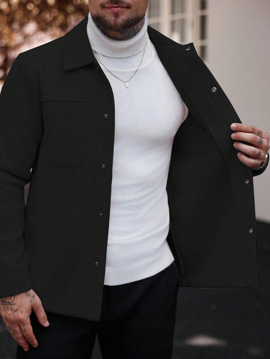 Manfinity CasualCool Manteau long casual à manches longues de couleur unie pour hommes, convenant à l'automne et à l'hiver. Manteau crème à boutons pour hommes