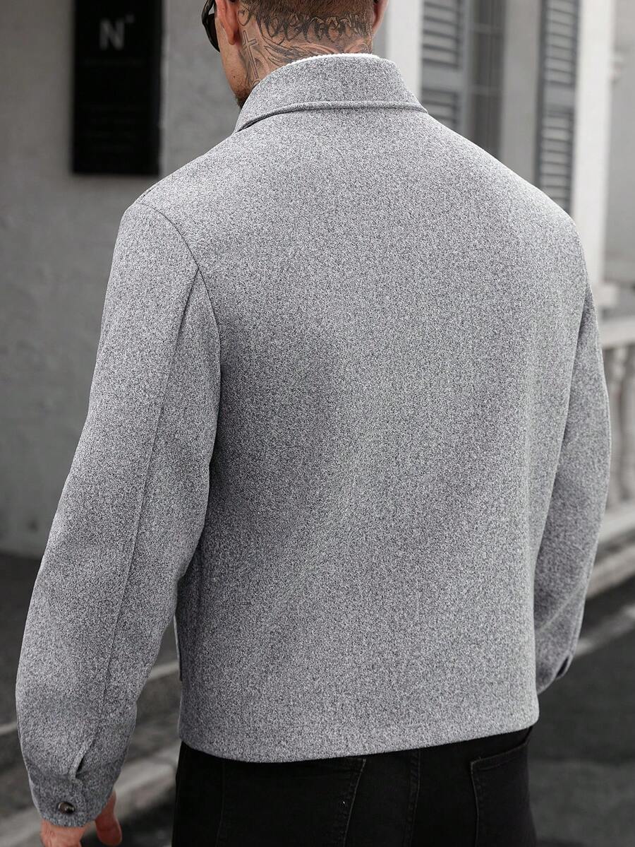 Manfinity CasualCool Manteau casual gris à col boutonné et manches longues pour hommes, idéal pour Halloween, Noël, sorties quotidiennes et affaires