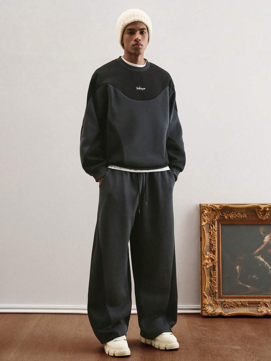 Claim Dot Ensemble décontracté homme à manches longues col rond avec blocs de couleurs, Sweat-shirt-shirt et pantalon de survêtement ample. Ensemble deux pièces homme, tenue de survêtement homme, survêtement homme, ensemble deux pièces homme printemps aut