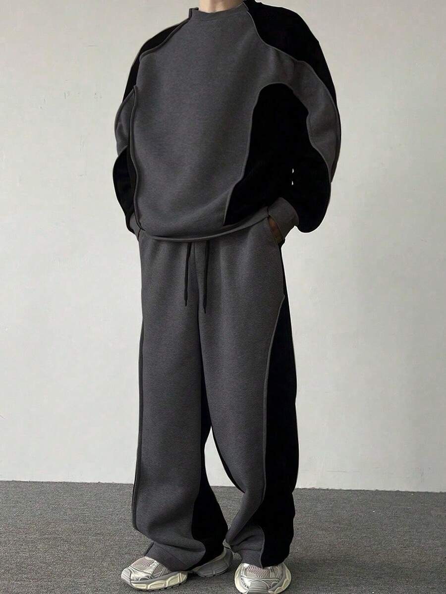 Claim Dot Ensemble décontracté homme à manches longues col rond avec blocs de couleurs, Sweat-shirt-shirt et pantalon de survêtement ample. Ensemble deux pièces homme, tenue de survêtement homme, survêtement homme, ensemble deux pièces homme printemps aut