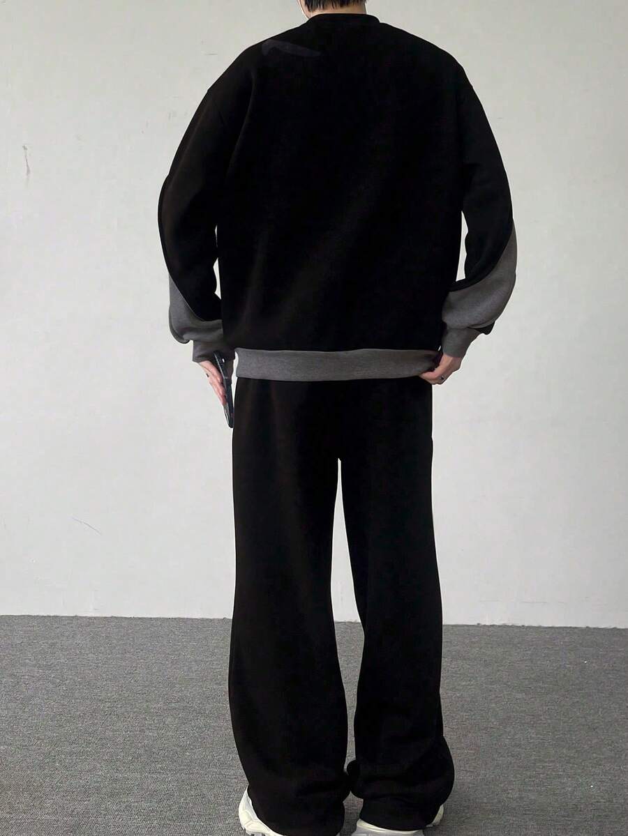 Claim Dot Ensemble décontracté homme à manches longues col rond avec blocs de couleurs, Sweat-shirt-shirt et pantalon de survêtement ample. Ensemble deux pièces homme, tenue de survêtement homme, survêtement homme, ensemble deux pièces homme printemps aut