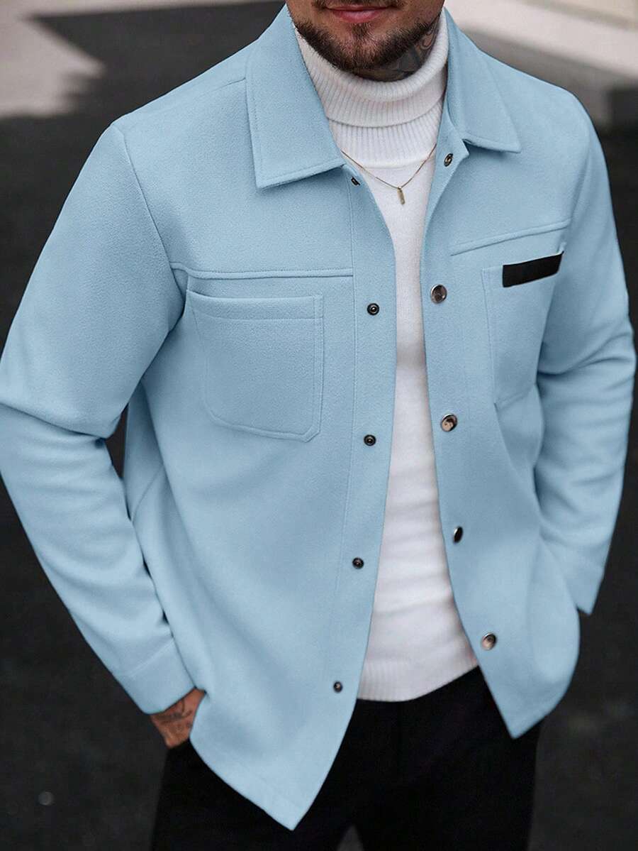 Manfinity CasualCool Manteau long casual à manches longues de couleur unie pour hommes, convenant à l'automne et à l'hiver. Manteau crème à boutons pour hommes