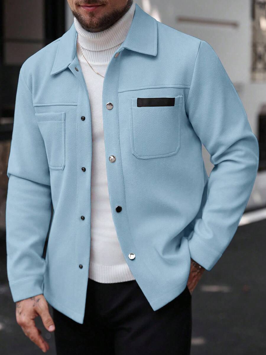 Manfinity CasualCool Manteau long casual à manches longues de couleur unie pour hommes, convenant à l'automne et à l'hiver. Manteau crème à boutons pour hommes