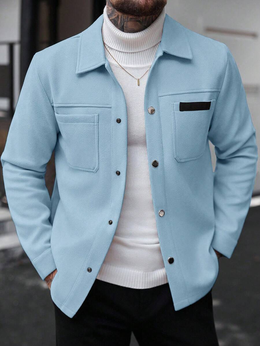 Manfinity CasualCool Manteau long casual à manches longues de couleur unie pour hommes, convenant à l'automne et à l'hiver. Manteau crème à boutons pour hommes