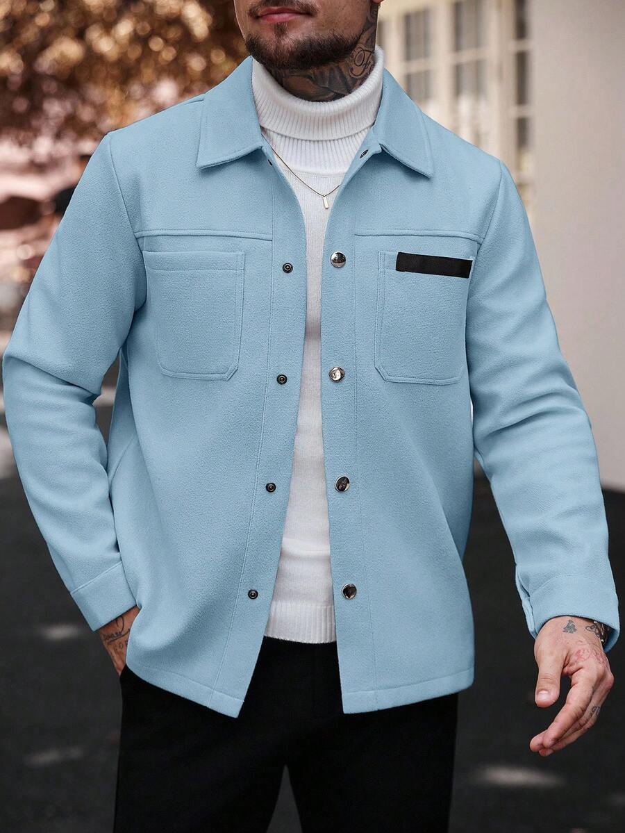 Manfinity CasualCool Manteau long casual à manches longues de couleur unie pour hommes, convenant à l'automne et à l'hiver. Manteau crème à boutons pour hommes