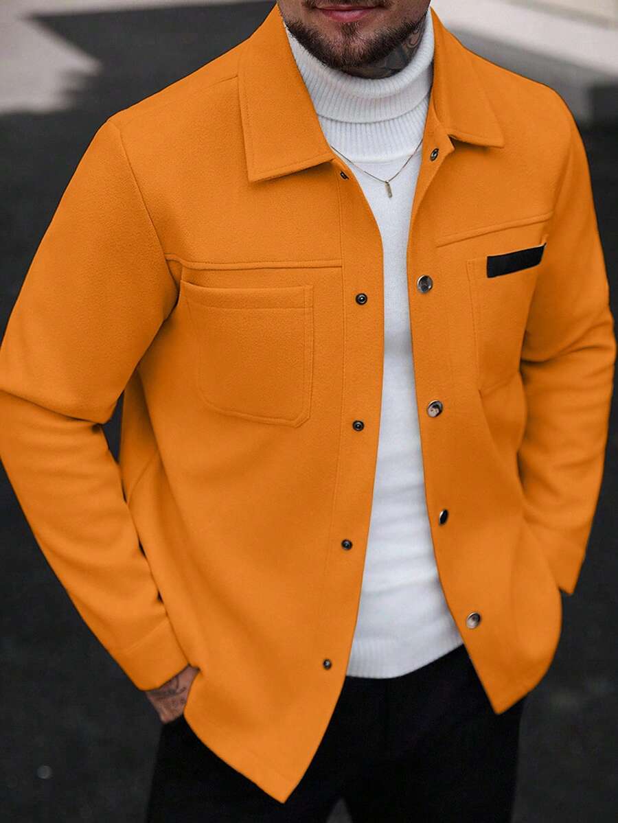 Manfinity CasualCool Manteau long casual à manches longues de couleur unie pour hommes, convenant à l'automne et à l'hiver. Manteau crème à boutons pour hommes