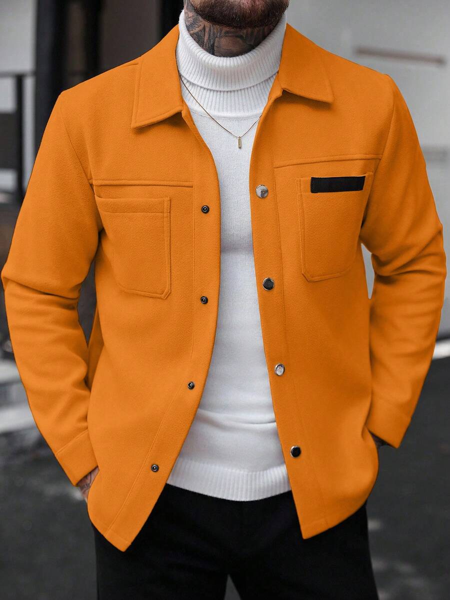 Manfinity CasualCool Manteau long casual à manches longues de couleur unie pour hommes, convenant à l'automne et à l'hiver. Manteau crème à boutons pour hommes
