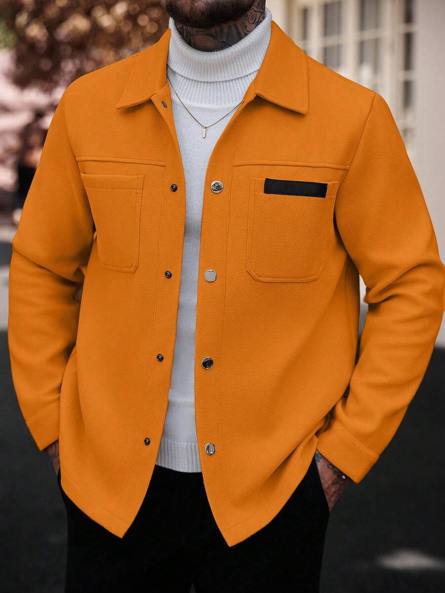 Manfinity CasualCool Manteau long casual à manches longues de couleur unie pour hommes, convenant à l'automne et à l'hiver. Manteau crème à boutons pour hommes