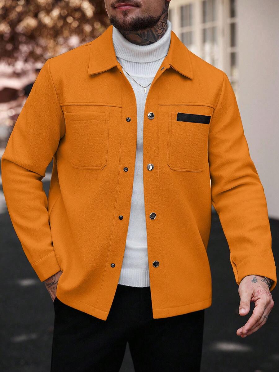 Manfinity CasualCool Manteau long casual à manches longues de couleur unie pour hommes, convenant à l'automne et à l'hiver. Manteau crème à boutons pour hommes