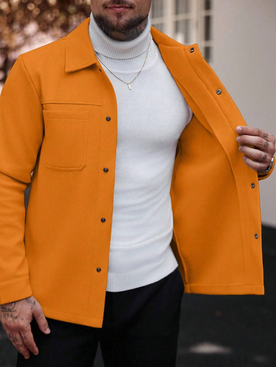 Manfinity CasualCool Manteau long casual à manches longues de couleur unie pour hommes, convenant à l'automne et à l'hiver. Manteau crème à boutons pour hommes