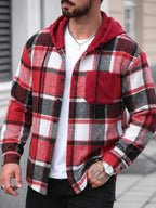 Manfinity Homme 1 pièce Manteau ample à capuche avec cordon de serrage, imprimé à carreaux, manches longues pour homme