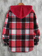 Manfinity Homme 1 pièce Manteau ample à capuche avec cordon de serrage, imprimé à carreaux, manches longues pour homme