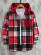 Manfinity Homme 1 pièce Manteau ample à capuche avec cordon de serrage, imprimé à carreaux, manches longues pour homme