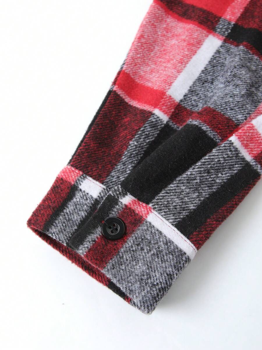 Manfinity Homme 1 pièce Manteau ample à capuche avec cordon de serrage, imprimé à carreaux, manches longues pour homme