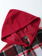 Manfinity Homme 1 pièce Manteau ample à capuche avec cordon de serrage, imprimé à carreaux, manches longues pour homme