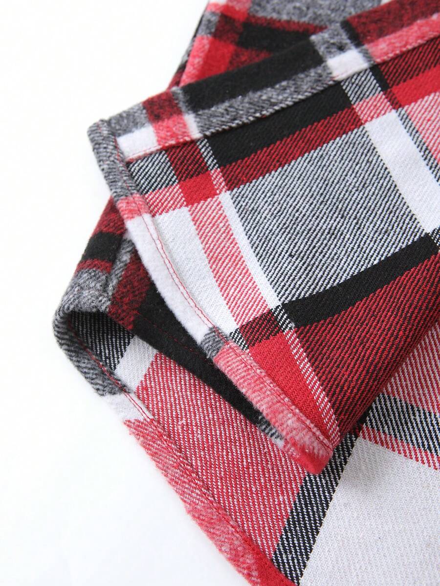 Manfinity Homme 1 pièce Manteau ample à capuche avec cordon de serrage, imprimé à carreaux, manches longues pour homme