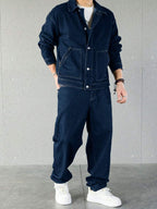 Manfinity Homme Ensemble veste en jean et pantalon décontracté pour homme, à simple boutonnage et manches longues