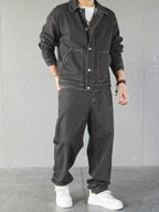 Manfinity Homme Ensemble veste en jean et pantalon décontracté pour homme, à simple boutonnage et manches longues