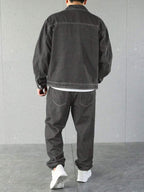 Manfinity Homme Ensemble veste en jean et pantalon décontracté pour homme, à simple boutonnage et manches longues