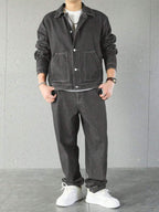 Manfinity Homme Ensemble veste en jean et pantalon décontracté pour homme, à simple boutonnage et manches longues