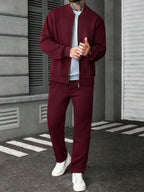 Manfinity CasualCool Ensemble veste zippée et pantalon de couleur unie décontracté pour homme, automne